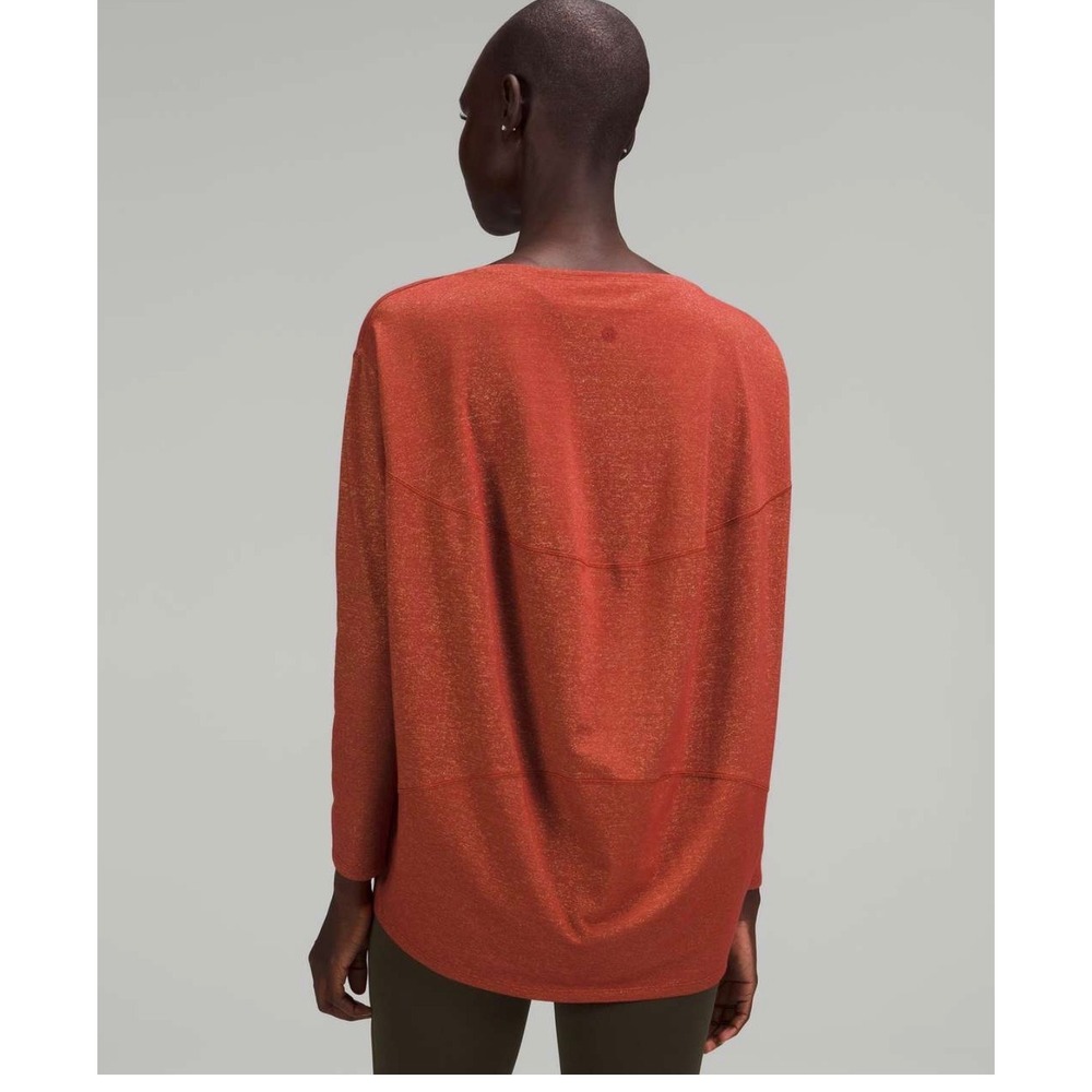 Lululemon Back in Action Long Sleeve Shirt Canyon Orange Sparkle Metallic Sz 2